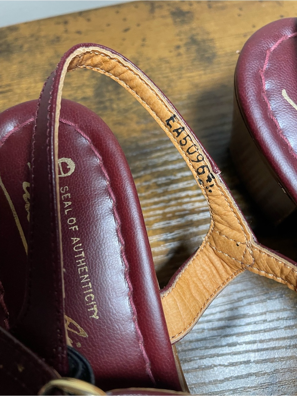 Etienne Aigner Burgundy Leather Heel Ankle-Strap Sandals - Picture 5 of 5